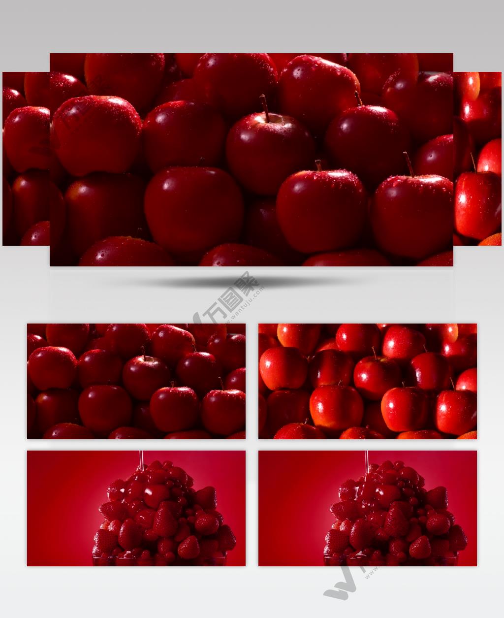 4K鲜美可口红苹果草莓水果实拍视频