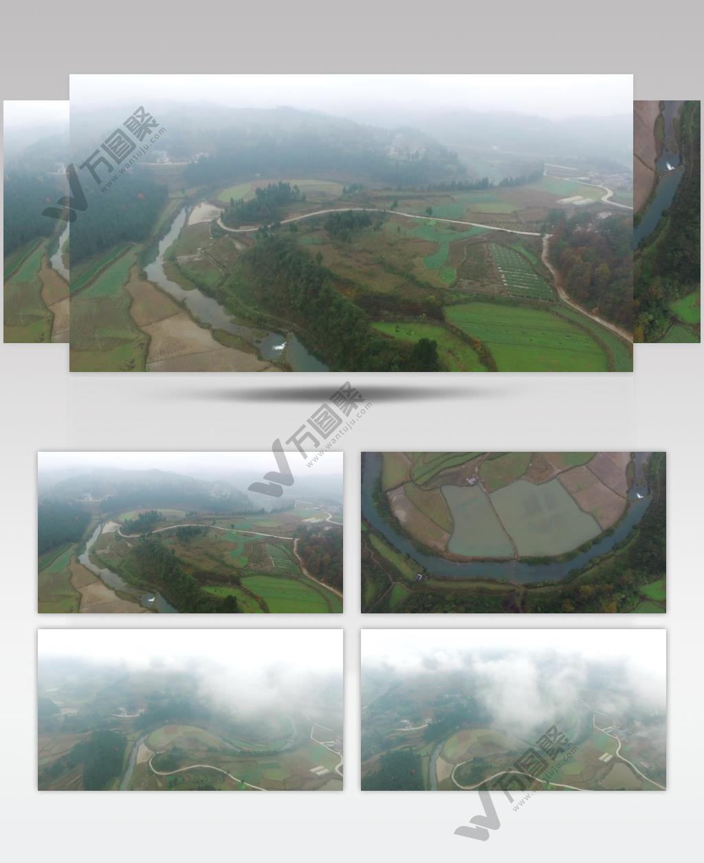 俯瞰山村水田航拍原创视频素材