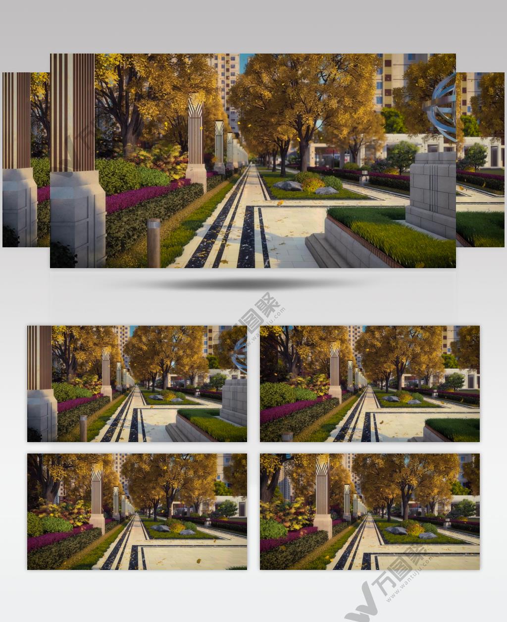 秋天唯美园林银杏大道落叶纷飞视频素材