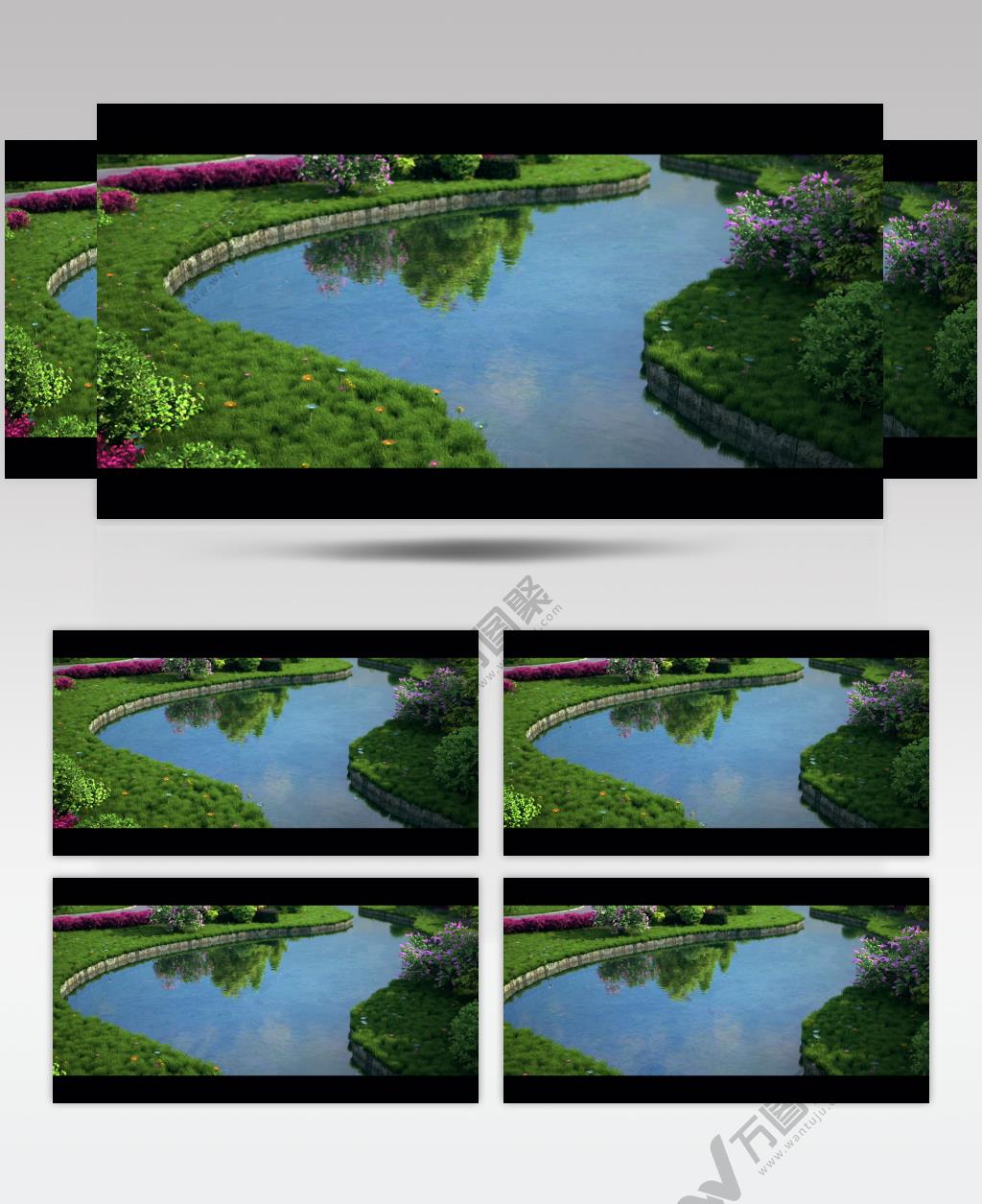 房地产绿化池塘溪流河流三维建筑动画视频素材