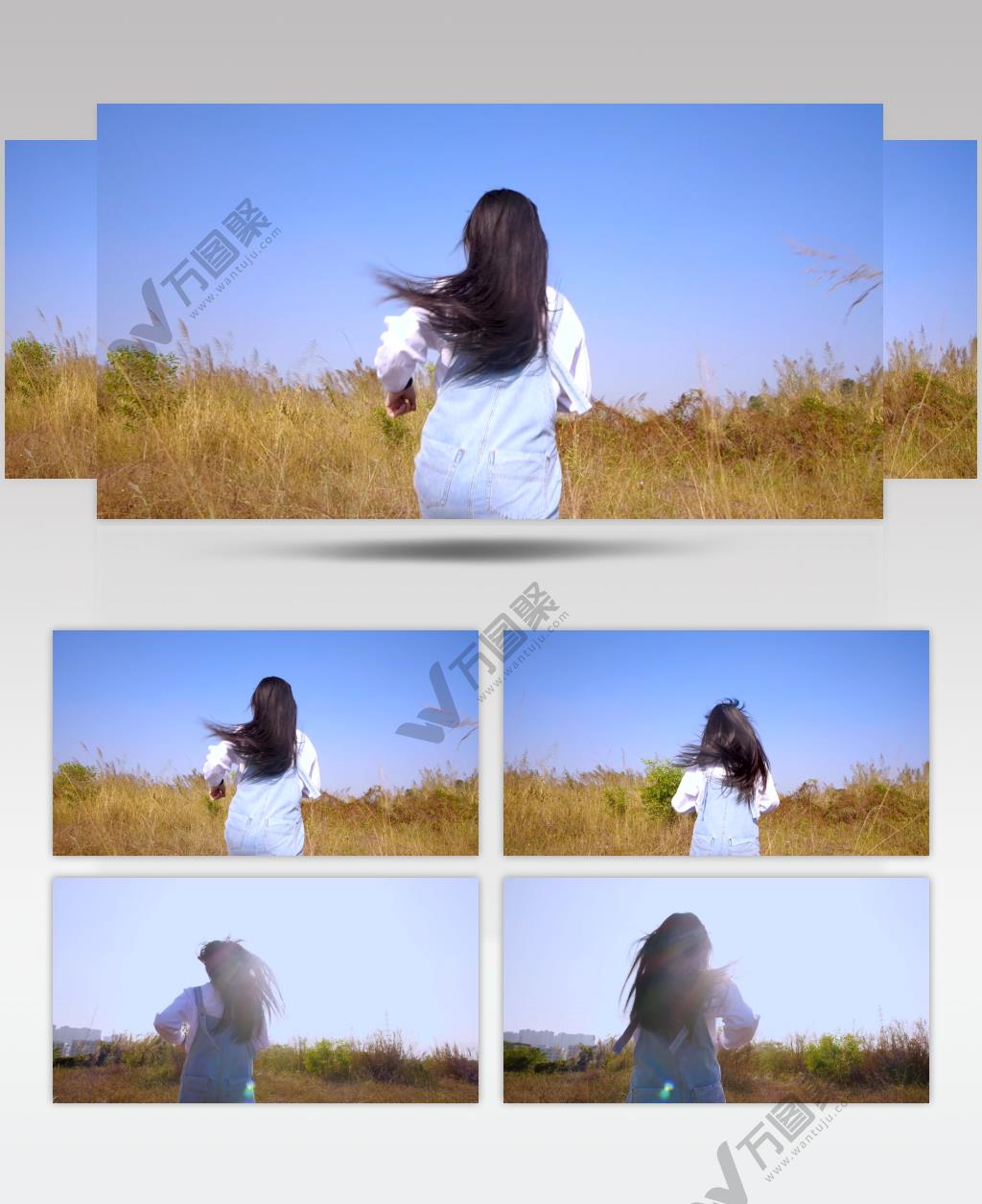长发美女奔跑唯美逆光意境视频素材