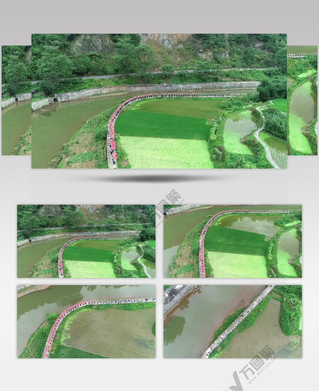 少数民族河边活动田园风光航拍实拍视频