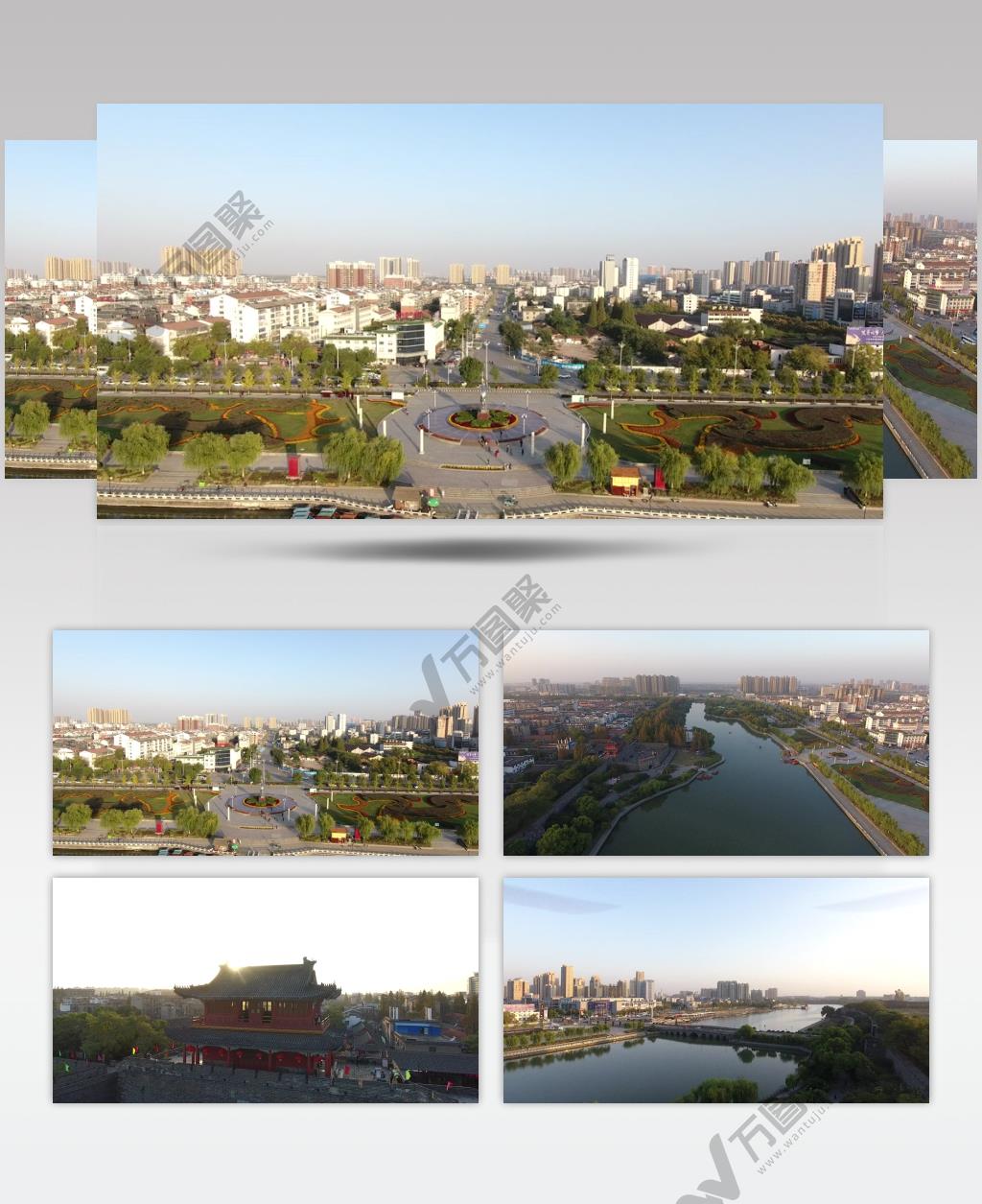 荆州古城夕阳4K唯美城市景观航拍视频素材