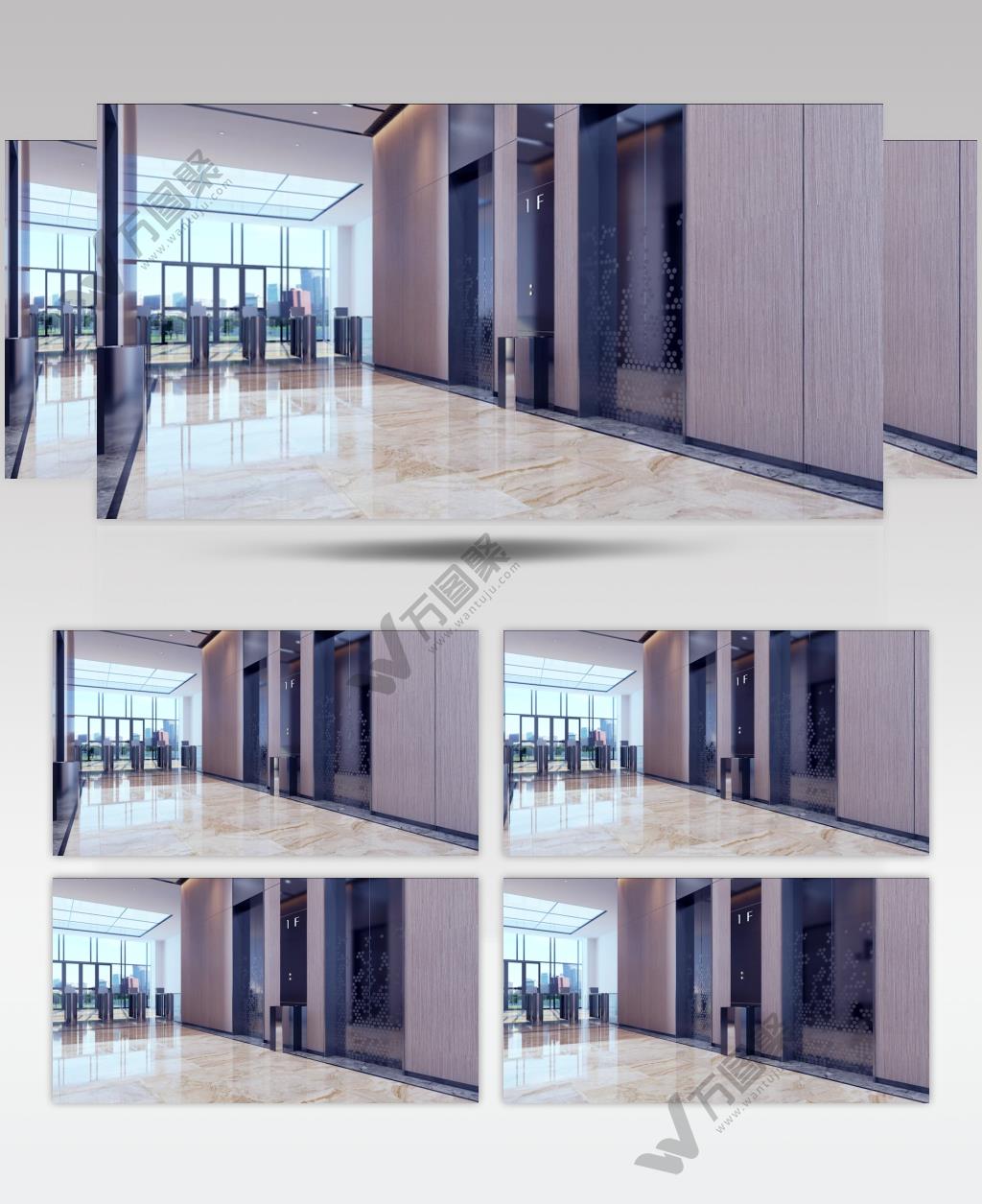 现代商务办公楼电梯厅三维动画素材