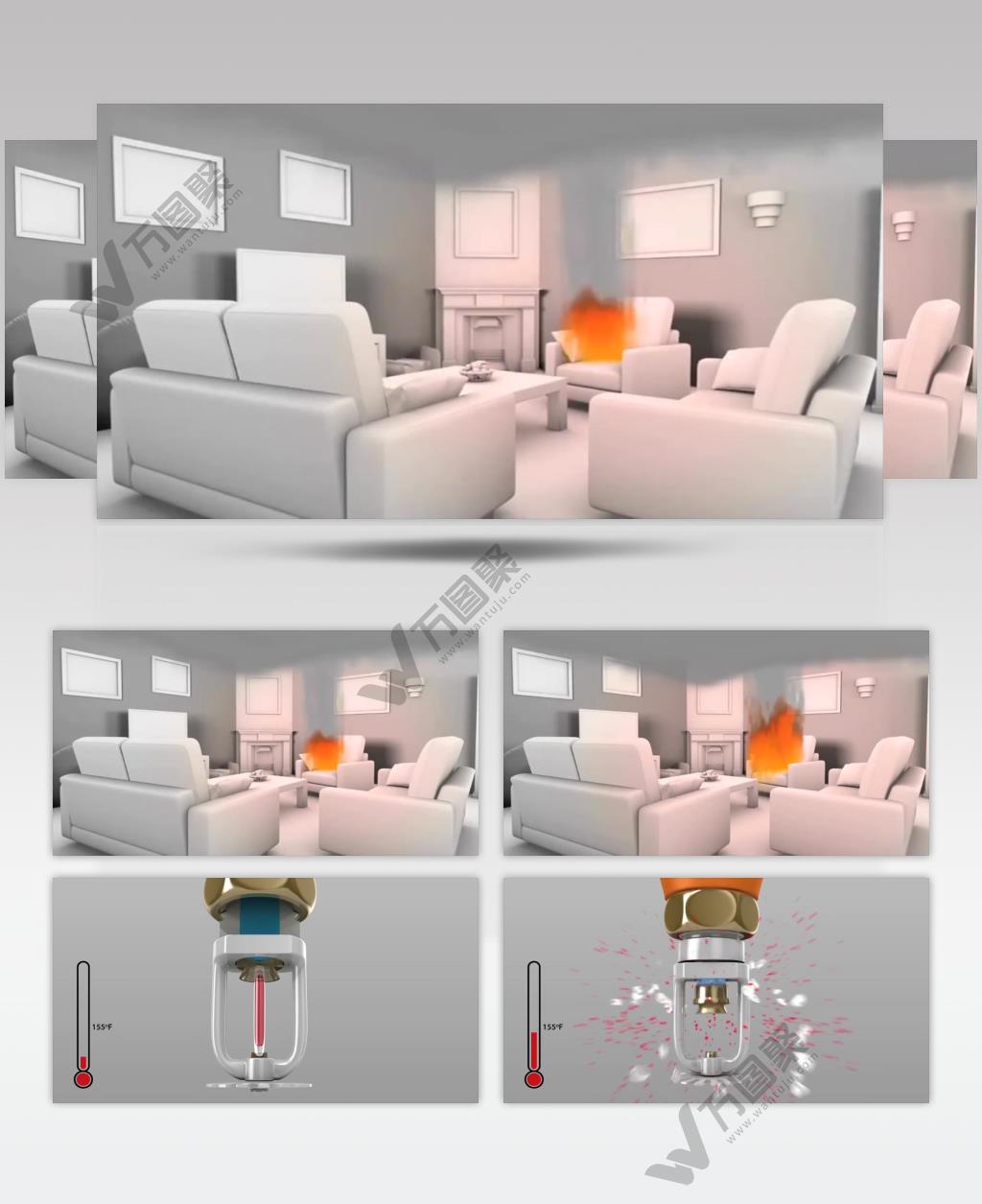 精致消防传感器三维动画背景视频