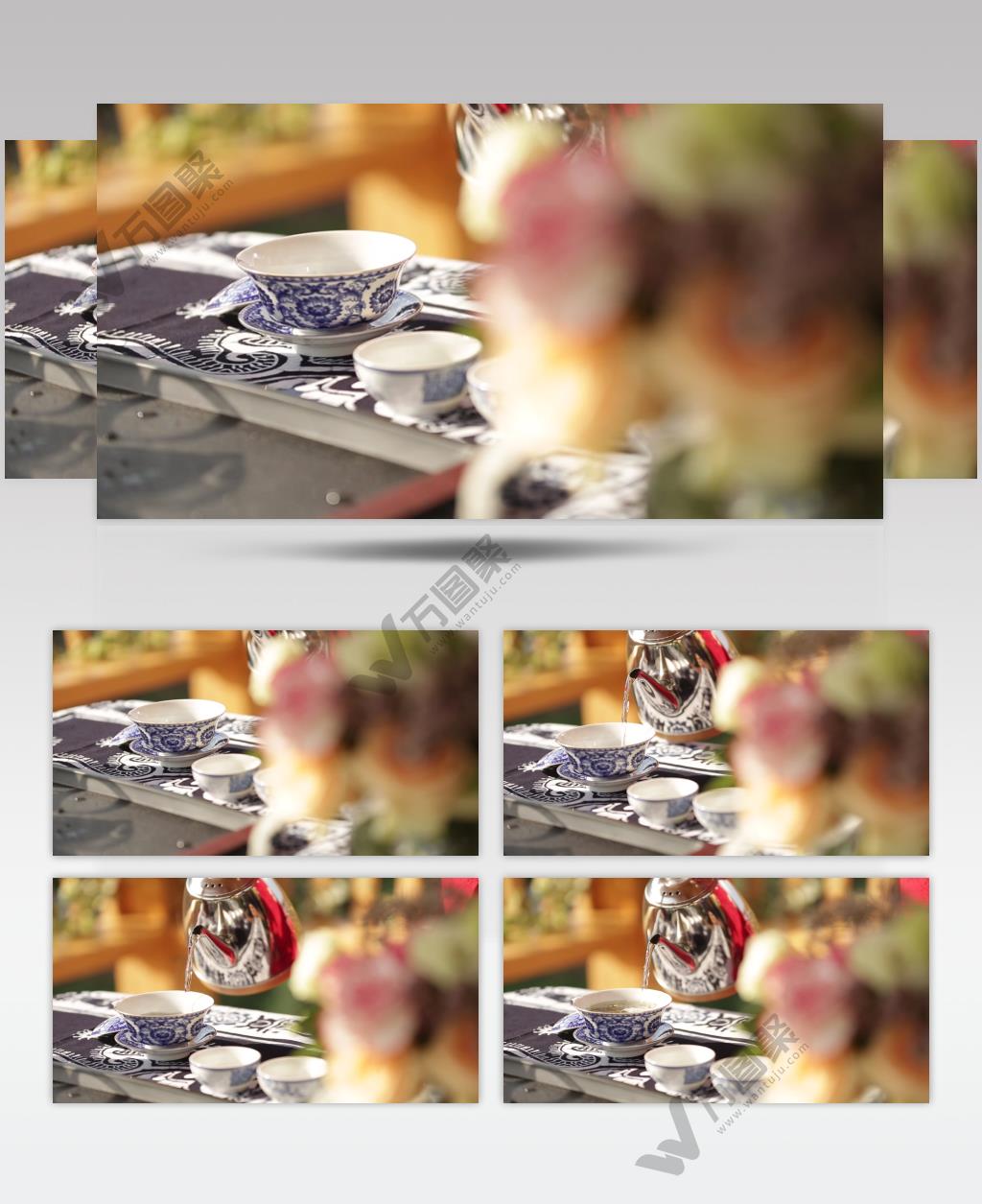 [泡茶]侧面拍摄向茶杯中倒入开水实拍视频