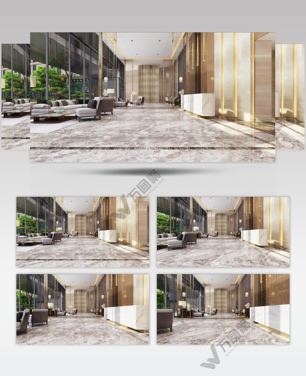 商务区写字楼挑高大堂三维镜头视频素材
