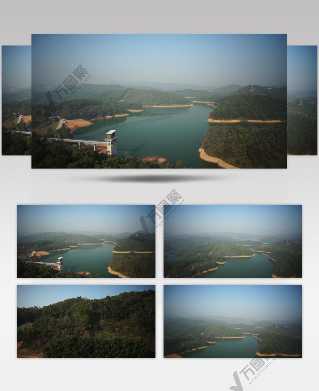 航拍水库湖泊美景青山绿水视频素材