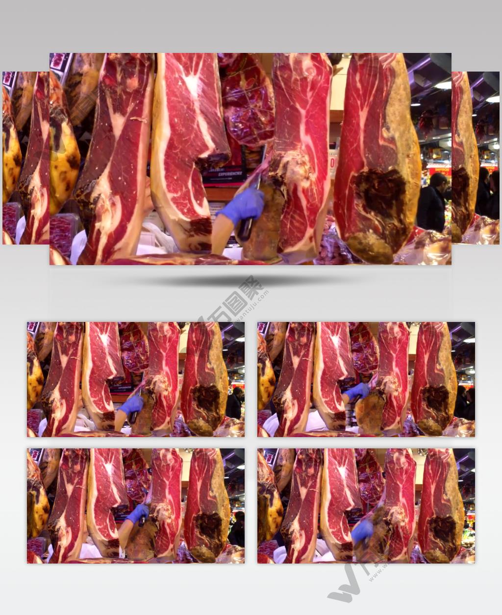 美味肉色鲜艳烟熏咸背脊肉培根厨师切开一片片人物工作高清视频