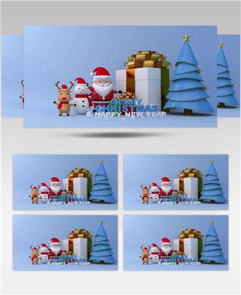 三维渲染原创圣诞节素材，放心下载！圣诞快乐，新年快乐，圣诞老人，雪人和驯鹿