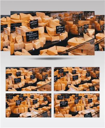 超市柜台上切成块的奶酪