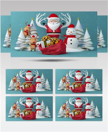 3D渲染原创圣诞节素材，放心下载.圣诞老人，雪人，驯鹿