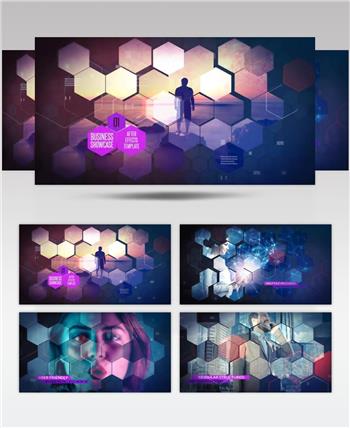 AE 5077 六边形网格商务展示 ae素材