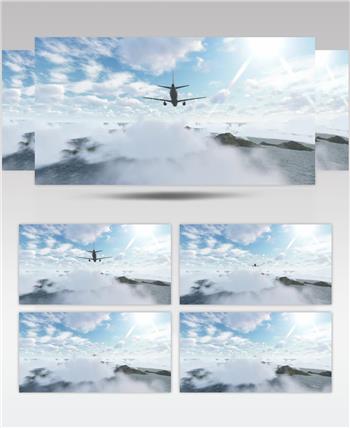 三维动画渲染蓝天云层中飞机从空中飞驰而过视频动画