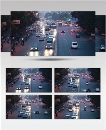 城市车水马龙车流人流