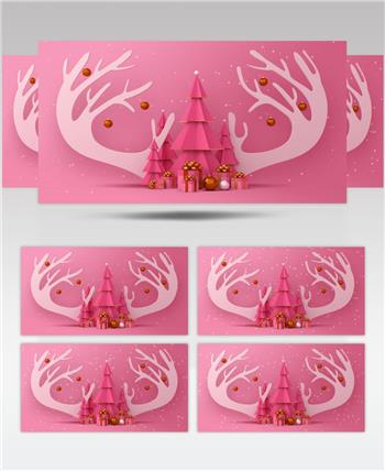 三维渲染原创素材圣诞树，礼品盒和驯鹿角