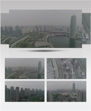 4K河南郑州郑东新区CBD航拍全景原始素材
