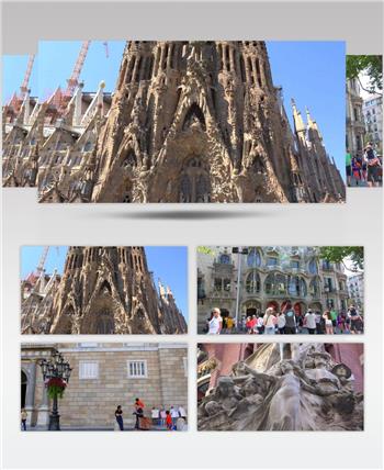4545西班牙巴塞罗那城市高清实拍视频素材人文古建风光片4545