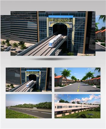 高速路高铁公路三维建筑漫游动画3d动画视频素材地产动画