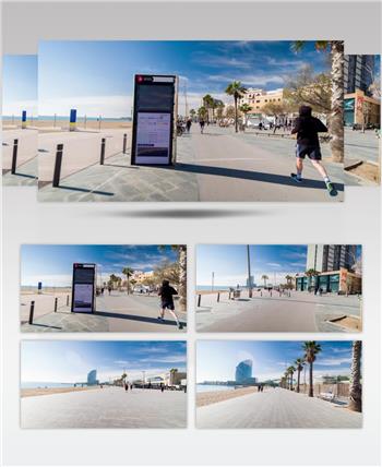 延时摄影游览海岸人们步行和建筑物