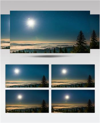 延时摄影从山上看到明月夜空