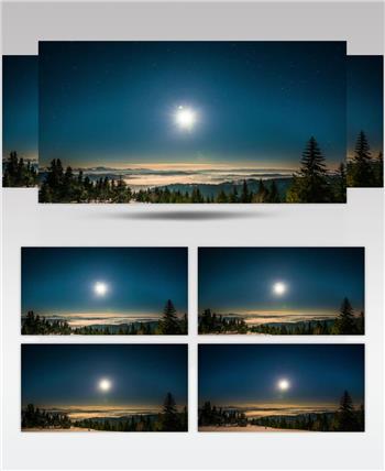 冬天森林里星空上的明月