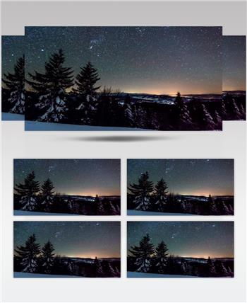 延时摄影冬天森林里星光灿烂的夜晚