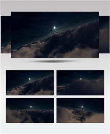 航拍夜晚飞越云层