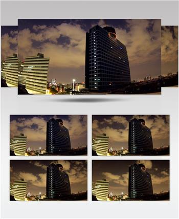 延时摄影现代城市建筑夜景