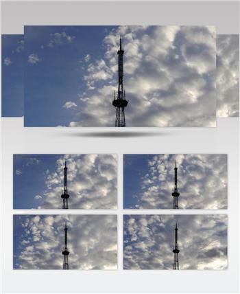 蓝天白云下的信号塔