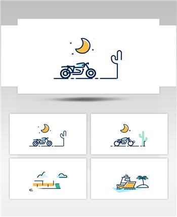 运输选项的动画，包括汽车，摩托车，火车和轮船