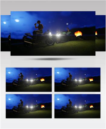影视CG动画摩托车手在篝火中闲逛