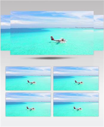 实拍碧蓝大海上的水上飞机美景