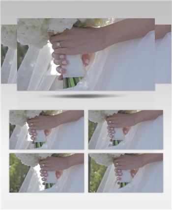 高清实拍婚礼现场新娘手捧鲜花的特写镜头