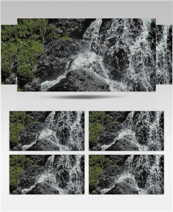 森林中的岩石河流瀑布实拍视频