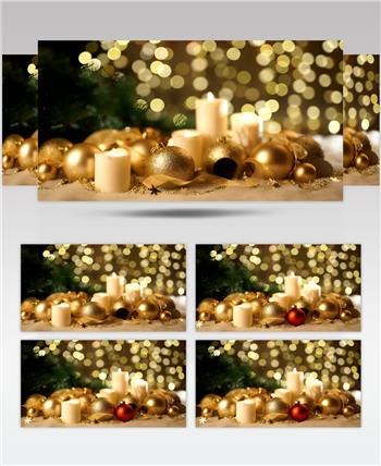 圣诞节金色圣诞饰品蜡烛视频