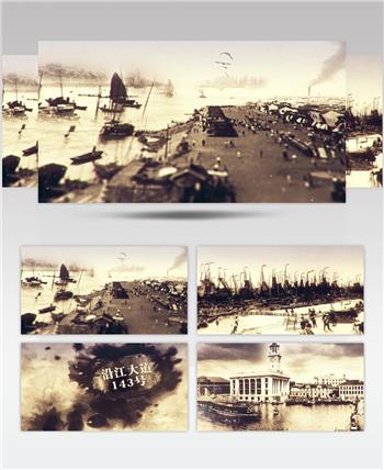 历史怀旧汉口外滩码头复古照片背景视频
