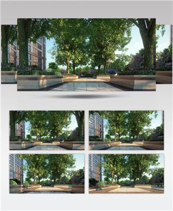 三维地产 小区园林 树木 绿化 广场 镜头 视频素材