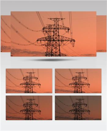 日落 高压电网 基础 工业能源 环保 视频素材