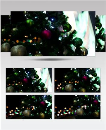 圣诞节散景灯穿过圣诞树视频