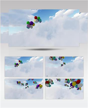 漂浮在天空中的彩色气球动画视频