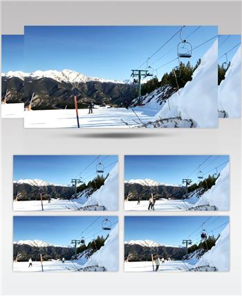 雪山上的山缆绳索滑雪运动