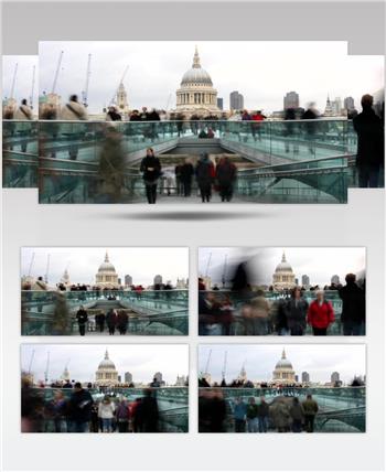 延时摄影伦敦千禧桥旅游人群景观