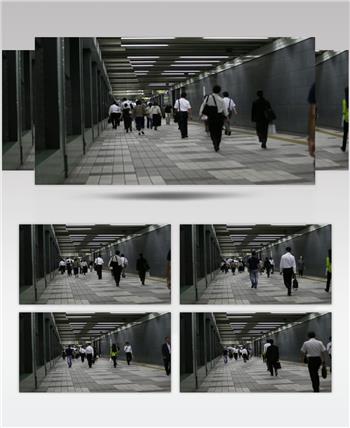 延时摄影东京地铁长廊里匆忙的乘客人群