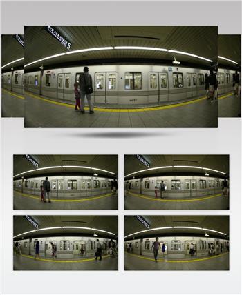 用鱼眼镜头拍摄东京车站行驶的地铁