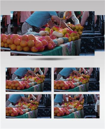 高清实摄人们在菜市场购买水果和蔬菜