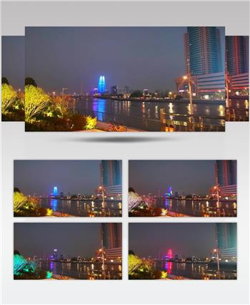 4K宁波三江口地标与灯景色彩