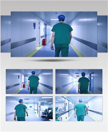 医疗实拍医生穿过走廊走进手术室