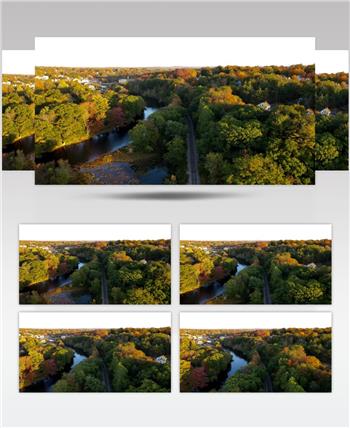 丰富多彩的 天 无人机 飞行 叶子 地平线 新英格兰 河 风景优美 季节 水 4K