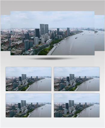 上海陆家嘴江边城市航拍4K